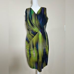 Lafayette 148 New York V-Neck Bodycon Elegant Multicolor Sleeveless Dress Sz 10
